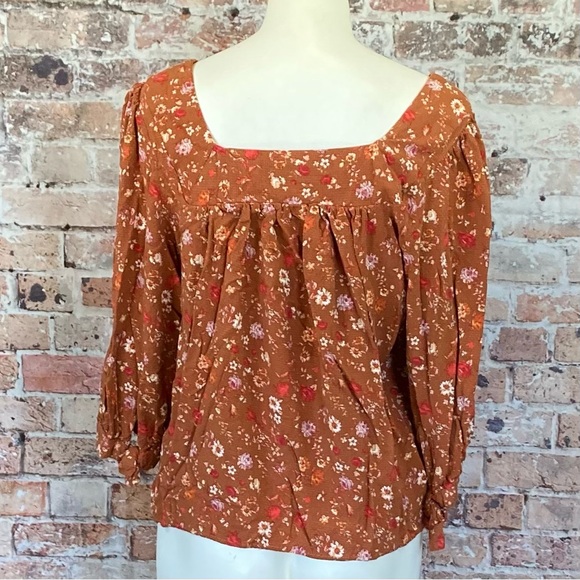 RACHEL Rachel Roy Boat Neck Blouse Rust Brown Floral Sz Small - Picture 5 of 10